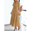 imagePRETTYGARDEN Womens 2026 Summer Maxi Dress Short Sleeve V Neck Hollow Out Eyelet A Line Long Flowy Beach Vacation DressesKhaki