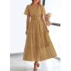imagePRETTYGARDEN Womens 2026 Summer Maxi Dress Short Sleeve V Neck Hollow Out Eyelet A Line Long Flowy Beach Vacation DressesKhaki