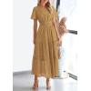 imagePRETTYGARDEN Womens 2026 Summer Maxi Dress Short Sleeve V Neck Hollow Out Eyelet A Line Long Flowy Beach Vacation DressesKhaki