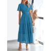 imagePRETTYGARDEN Womens 2026 Summer Maxi Dress Short Sleeve V Neck Hollow Out Eyelet A Line Long Flowy Beach Vacation DressesLake Blue