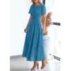 imagePRETTYGARDEN Womens 2026 Summer Maxi Dress Short Sleeve V Neck Hollow Out Eyelet A Line Long Flowy Beach Vacation DressesLake Blue
