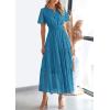 imagePRETTYGARDEN Womens 2026 Summer Maxi Dress Short Sleeve V Neck Hollow Out Eyelet A Line Long Flowy Beach Vacation DressesLake Blue