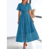 imagePRETTYGARDEN Womens 2026 Summer Maxi Dress Short Sleeve V Neck Hollow Out Eyelet A Line Long Flowy Beach Vacation DressesLake Blue