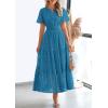 imagePRETTYGARDEN Womens 2026 Summer Maxi Dress Short Sleeve V Neck Hollow Out Eyelet A Line Long Flowy Beach Vacation DressesLake Blue