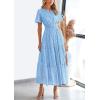 imagePRETTYGARDEN Womens 2026 Summer Maxi Dress Short Sleeve V Neck Hollow Out Eyelet A Line Long Flowy Beach Vacation DressesLight Blue