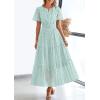 imagePRETTYGARDEN Womens 2026 Summer Maxi Dress Short Sleeve V Neck Hollow Out Eyelet A Line Long Flowy Beach Vacation DressesLight Green