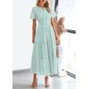 imagePRETTYGARDEN Womens 2026 Summer Maxi Dress Short Sleeve V Neck Hollow Out Eyelet A Line Long Flowy Beach Vacation DressesLight Green