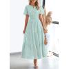 imagePRETTYGARDEN Womens 2026 Summer Maxi Dress Short Sleeve V Neck Hollow Out Eyelet A Line Long Flowy Beach Vacation DressesLight Green