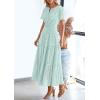 imagePRETTYGARDEN Womens 2026 Summer Maxi Dress Short Sleeve V Neck Hollow Out Eyelet A Line Long Flowy Beach Vacation DressesLight Green