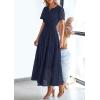 imagePRETTYGARDEN Womens 2026 Summer Maxi Dress Short Sleeve V Neck Hollow Out Eyelet A Line Long Flowy Beach Vacation DressesNavy
