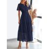 imagePRETTYGARDEN Womens 2026 Summer Maxi Dress Short Sleeve V Neck Hollow Out Eyelet A Line Long Flowy Beach Vacation DressesNavy