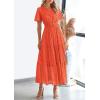 imagePRETTYGARDEN Womens 2026 Summer Maxi Dress Short Sleeve V Neck Hollow Out Eyelet A Line Long Flowy Beach Vacation DressesOrange