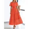 imagePRETTYGARDEN Womens 2026 Summer Maxi Dress Short Sleeve V Neck Hollow Out Eyelet A Line Long Flowy Beach Vacation DressesOrange