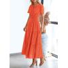 imagePRETTYGARDEN Womens 2026 Summer Maxi Dress Short Sleeve V Neck Hollow Out Eyelet A Line Long Flowy Beach Vacation DressesOrange