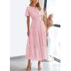 imagePRETTYGARDEN Womens 2026 Summer Maxi Dress Short Sleeve V Neck Hollow Out Eyelet A Line Long Flowy Beach Vacation DressesPink