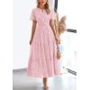 imagePRETTYGARDEN Womens 2026 Summer Maxi Dress Short Sleeve V Neck Hollow Out Eyelet A Line Long Flowy Beach Vacation DressesPink