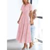 imagePRETTYGARDEN Womens 2026 Summer Maxi Dress Short Sleeve V Neck Hollow Out Eyelet A Line Long Flowy Beach Vacation DressesPink