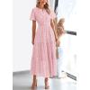 imagePRETTYGARDEN Womens 2026 Summer Maxi Dress Short Sleeve V Neck Hollow Out Eyelet A Line Long Flowy Beach Vacation DressesPink