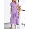 imagePRETTYGARDEN Womens 2026 Summer Maxi Dress Short Sleeve V Neck Hollow Out Eyelet A Line Long Flowy Beach Vacation DressesPurple
