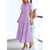 imagePRETTYGARDEN Womens 2026 Summer Maxi Dress Short Sleeve V Neck Hollow Out Eyelet A Line Long Flowy Beach Vacation DressesPurple