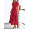 imagePRETTYGARDEN Womens 2026 Summer Maxi Dress Short Sleeve V Neck Hollow Out Eyelet A Line Long Flowy Beach Vacation DressesRed
