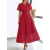 imagePRETTYGARDEN Womens 2026 Summer Maxi Dress Short Sleeve V Neck Hollow Out Eyelet A Line Long Flowy Beach Vacation DressesRed