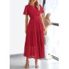 imagePRETTYGARDEN Womens 2026 Summer Maxi Dress Short Sleeve V Neck Hollow Out Eyelet A Line Long Flowy Beach Vacation DressesRed