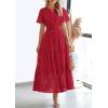 imagePRETTYGARDEN Womens 2026 Summer Maxi Dress Short Sleeve V Neck Hollow Out Eyelet A Line Long Flowy Beach Vacation DressesRed