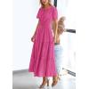imagePRETTYGARDEN Womens 2026 Summer Maxi Dress Short Sleeve V Neck Hollow Out Eyelet A Line Long Flowy Beach Vacation DressesRose Red