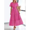 imagePRETTYGARDEN Womens 2026 Summer Maxi Dress Short Sleeve V Neck Hollow Out Eyelet A Line Long Flowy Beach Vacation DressesRose Red