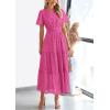 imagePRETTYGARDEN Womens 2026 Summer Maxi Dress Short Sleeve V Neck Hollow Out Eyelet A Line Long Flowy Beach Vacation DressesRose Red