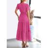 imagePRETTYGARDEN Womens 2026 Summer Maxi Dress Short Sleeve V Neck Hollow Out Eyelet A Line Long Flowy Beach Vacation DressesRose Red
