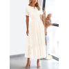 imagePRETTYGARDEN Womens 2026 Summer Maxi Dress Short Sleeve V Neck Hollow Out Eyelet A Line Long Flowy Beach Vacation DressesWhite