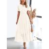 imagePRETTYGARDEN Womens 2026 Summer Maxi Dress Short Sleeve V Neck Hollow Out Eyelet A Line Long Flowy Beach Vacation DressesWhite