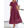 imagePRETTYGARDEN Womens 2026 Summer Maxi Dress Short Sleeve V Neck Hollow Out Eyelet A Line Long Flowy Beach Vacation DressesWine Red