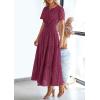 imagePRETTYGARDEN Womens 2026 Summer Maxi Dress Short Sleeve V Neck Hollow Out Eyelet A Line Long Flowy Beach Vacation DressesWine Red