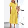 imagePRETTYGARDEN Womens 2026 Summer Maxi Dress Short Sleeve V Neck Hollow Out Eyelet A Line Long Flowy Beach Vacation DressesYellow