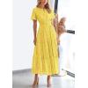 imagePRETTYGARDEN Womens 2026 Summer Maxi Dress Short Sleeve V Neck Hollow Out Eyelet A Line Long Flowy Beach Vacation DressesYellow