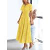 imagePRETTYGARDEN Womens 2026 Summer Maxi Dress Short Sleeve V Neck Hollow Out Eyelet A Line Long Flowy Beach Vacation DressesYellow