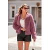 imagePRETTYGARDEN Womens 2026 Winter Coats Fleece Cropped Jacket Faux Fur Long Sleeve Pockets Shaggy Warm Outerwear Fall ClothesBean Paste Red