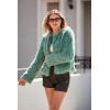 imagePRETTYGARDEN Womens 2026 Winter Coats Fleece Cropped Jacket Faux Fur Long Sleeve Pockets Shaggy Warm Outerwear Fall ClothesLight Green
