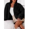 imagePRETTYGARDEN Womens 2026 Winter Coats Fluffy Cropped Faux Fur Jacket Long Sleeve Open Front Shaggy Outerwear Trendy ClothesBlack