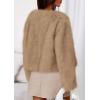 imagePRETTYGARDEN Womens 2026 Winter Coats Fluffy Cropped Faux Fur Jacket Long Sleeve Open Front Shaggy Outerwear Trendy ClothesLight Khaki
