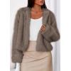 imagePRETTYGARDEN Womens 2026 Winter Coats Fluffy Cropped Faux Fur Jacket Long Sleeve Open Front Shaggy Outerwear Trendy ClothesTaupe