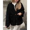 imagePRETTYGARDEN Womens 2026 Winter Coats Long Sleeve Button up Fuzzy Sherpa Fleece Jackets Outerwear Fall Fashion ClothesBlack