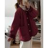 imagePRETTYGARDEN Womens 2026 Winter Coats Long Sleeve Button up Fuzzy Sherpa Fleece Jackets Outerwear Fall Fashion ClothesWine Red