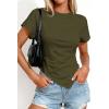 imagePRETTYGARDEN Womens Asymmetrical Tops 2026 Spring Summer Going Out Shirts Y2K Short Sleeve Crew Neck Ruched Trendy ClothesArmy Green