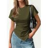 imagePRETTYGARDEN Womens Asymmetrical Tops 2026 Spring Summer Going Out Shirts Y2K Short Sleeve Crew Neck Ruched Trendy ClothesArmy Green