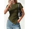 imagePRETTYGARDEN Womens Asymmetrical Tops 2026 Spring Summer Going Out Shirts Y2K Short Sleeve Crew Neck Ruched Trendy ClothesArmy Green