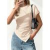 imagePRETTYGARDEN Womens Asymmetrical Tops 2026 Spring Summer Going Out Shirts Y2K Short Sleeve Crew Neck Ruched Trendy ClothesBeige